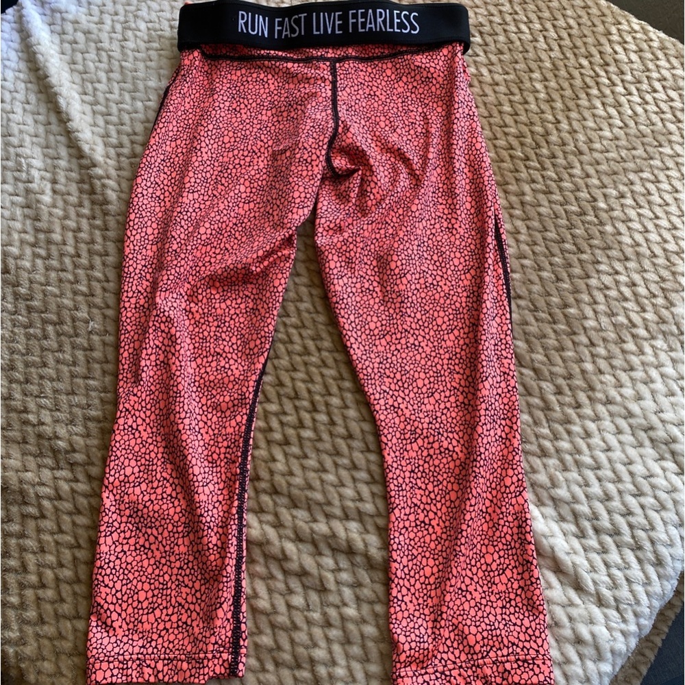 NIKE DRI-FIT Womens Pink/BlackStretch RUN FAST LIVE FEARLESS Capri Leggings - XS